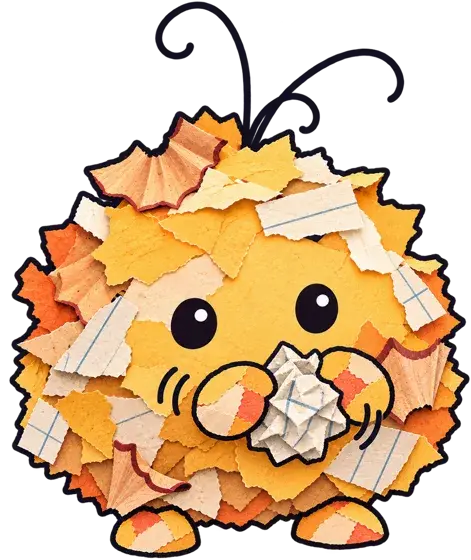 Scrap, the paper-scrap mascot who lives inside the planners